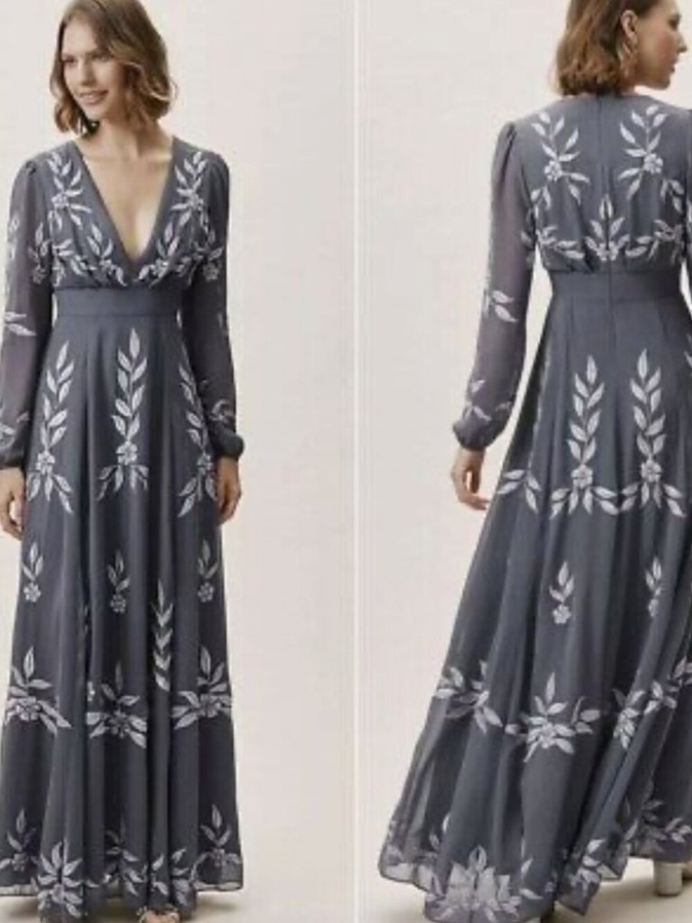 NWOT BHLDN Anthropologie Belize Slate Blue Embroidered Maxi Dress 2